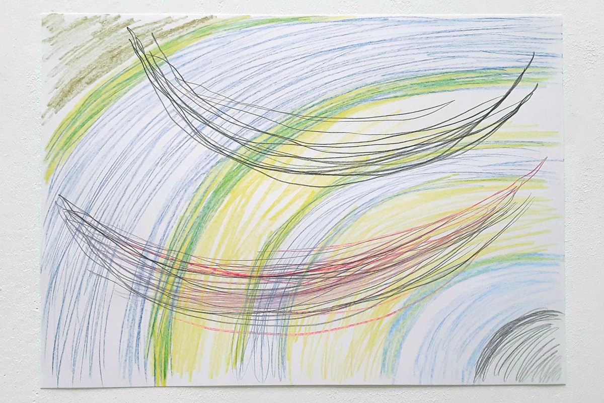 Das Lachen der MalereiUlrich Wellmann, 2020, Papier, Buntstift, 29,7 x 42 cm